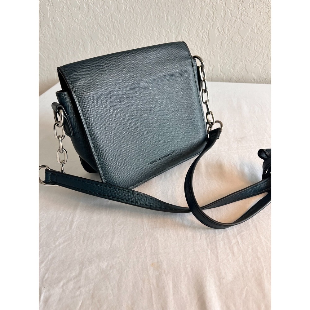 French Connection Chain Zip‎ Shoulder Bag Clutch Navy Blue Cross Body Handbag